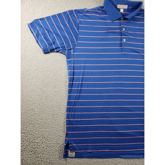 Peter Millar Shirt Men's Large Blue Orange Striped Golf Polo Short Sleeve - Picture 2 of 9